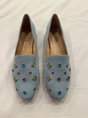 Katy Perry Collections Pale Blue Suede Gem-Embellished Loafers